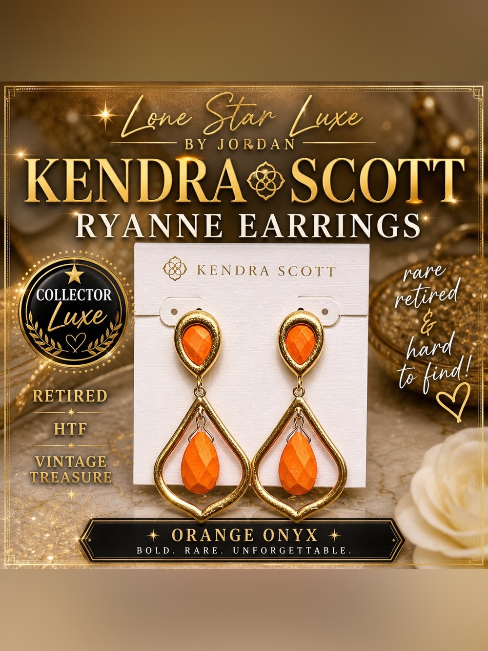 Kendra Scott Ryanne Earrings – Orange Onyx | Rare Retired Collector Statement
